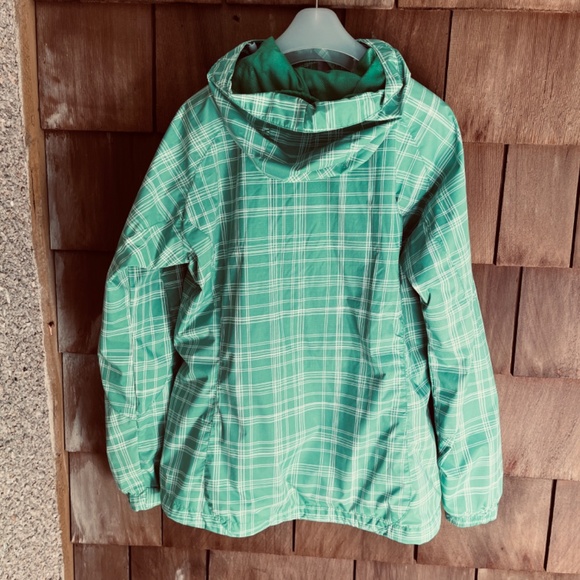 Columbia Plaid  Waterproof Rain Hoodie Jacket Med Light Green White Size L - Picture 12 of 16